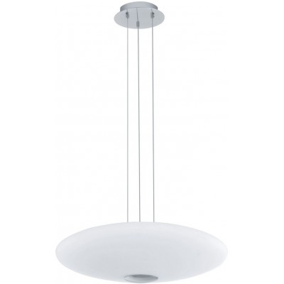 209,95 € Free Shipping | Hanging lamp Eglo Milea 1 3000K Warm light. Cylindrical Shape Ø 42 cm. Living room and dining room. Modern and design Style. Steel, glass and opal glass. White, plated chrome and silver Color