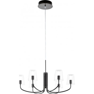 374,95 € Free Shipping | Hanging lamp Eglo Noventa 3000K Warm light. Angular Shape Ø 73 cm. Living room and dining room. Retro and vintage Style. Steel and glass. White, black and nickel Color