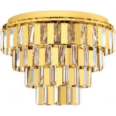 393,95 € Free Shipping | Indoor spotlight Eglo Erseka Pyramidal Shape Ø 48 cm. Ceiling light Living room, dining room and bedroom. Sophisticated Style. Steel and crystal. Golden and brass Color