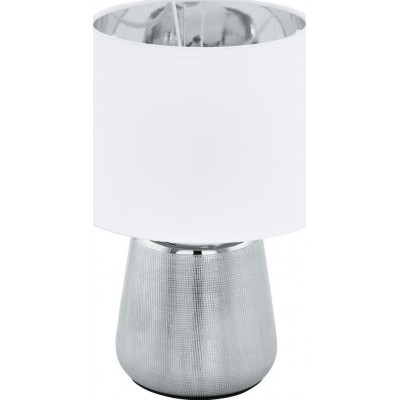 37,95 € Free Shipping | Table lamp Eglo Manalba 1 Ø 20 cm. Ceramic and textile. White and silver Color
