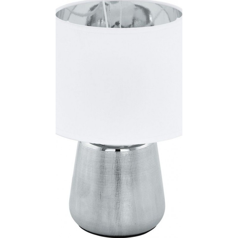 43,95 € Free Shipping | Table lamp Eglo Manalba 1 Ø 20 cm. Ceramic and Textile. White and silver Color