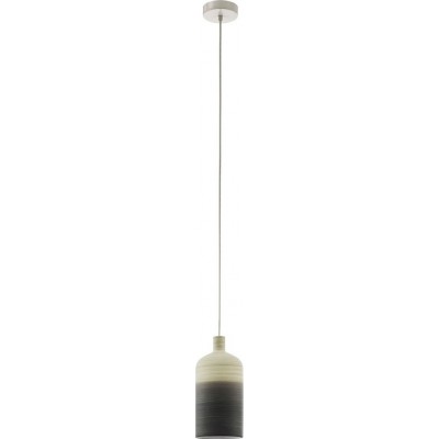 Hanging lamp Eglo Azbarren Cylindrical Shape Ø 14 cm. Living room and dining room. Sophisticated and design Style. Steel and ceramic. Beige and gray Color