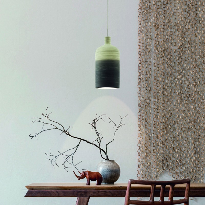 44,95 € Free Shipping | Hanging lamp Eglo Azbarren Cylindrical Shape Ø 14 cm. Living room and dining room. Sophisticated and design Style. Steel and ceramic. Beige and gray Color