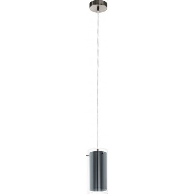 Hanging lamp Eglo Pinto Textil Cylindrical Shape Ø 12 cm. Living room and dining room. Sophisticated and design Style. Steel, textile and glass. Gray, nickel and matt nickel Color