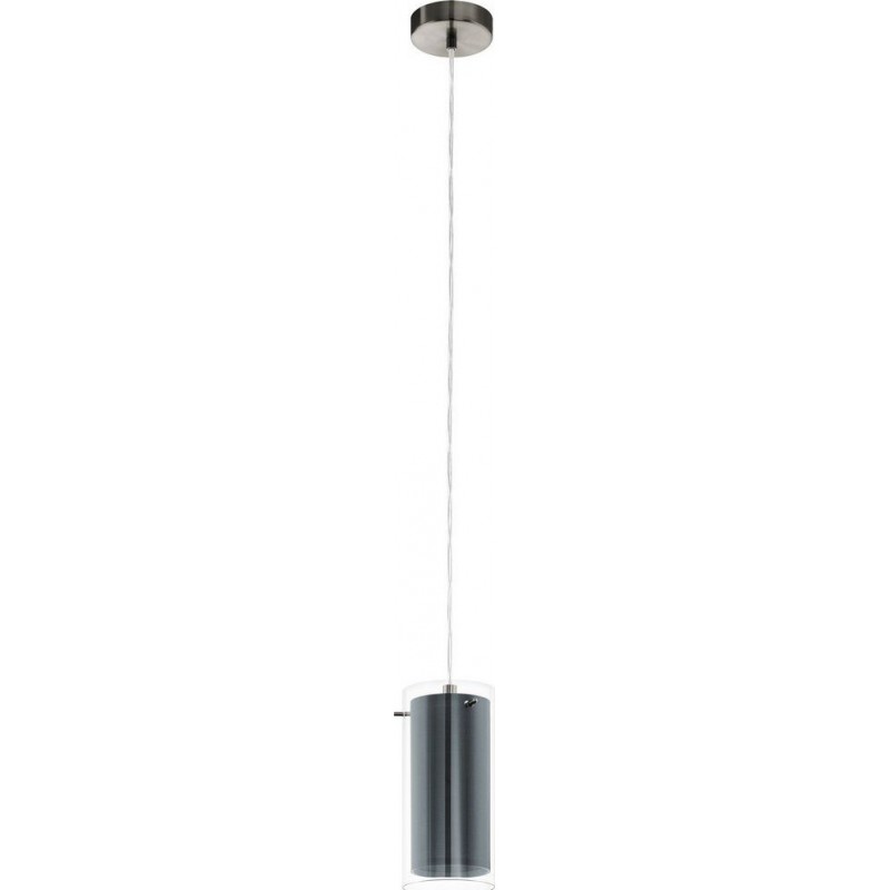 39,95 € Free Shipping | Hanging lamp Eglo Pinto Textil Cylindrical Shape Ø 12 cm. Living room and dining room. Sophisticated and design Style. Steel, textile and glass. Gray, nickel and matt nickel Color