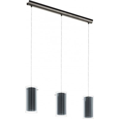159,95 € Free Shipping | Hanging lamp Eglo Pinto Textil Extended Shape 110×82 cm. Living room and dining room. Sophisticated and design Style. Steel, textile and glass. Gray, nickel and matt nickel Color