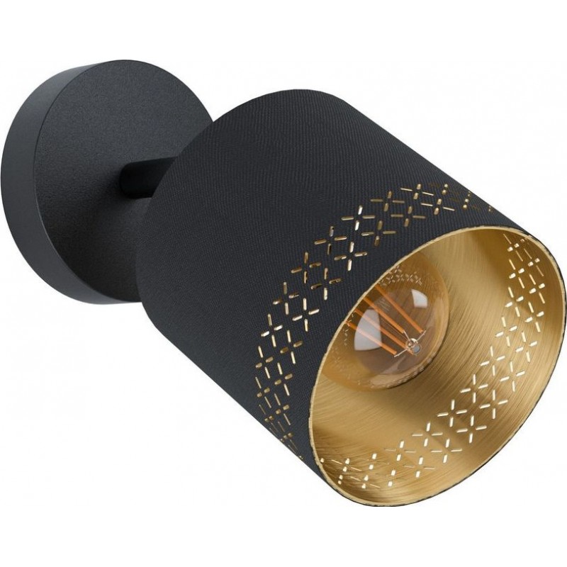 24,95 € Free Shipping | Indoor spotlight Eglo Esteperra Cylindrical Shape Ø 12 cm. Living room, bedroom and office. Design Style. Steel and textile. Golden and black Color
