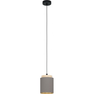 55,95 € Free Shipping | Hanging lamp Eglo Albariza Cylindrical Shape Ø 16 cm. Living room and dining room. Modern and design Style. Steel, Wood and Textile. Brown, black and light brown Color