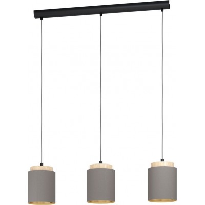 158,95 € Free Shipping | Hanging lamp Eglo Albariza Extended Shape 110×90 cm. Living room and dining room. Modern and design Style. Steel, wood and textile. Brown, black and light brown Color