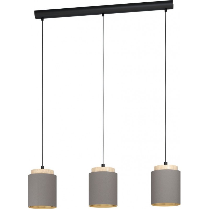 137,95 € Free Shipping | Hanging lamp Eglo Albariza Extended Shape 110×90 cm. Living room and dining room. Modern and design Style. Steel, wood and textile. Brown, black and light brown Color