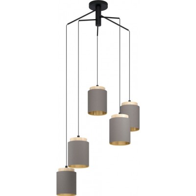 Chandelier Eglo Albariza Cylindrical Shape Ø 70 cm. Living room and dining room. Modern and design Style. Steel, Wood and Textile. Brown, black and light brown Color
