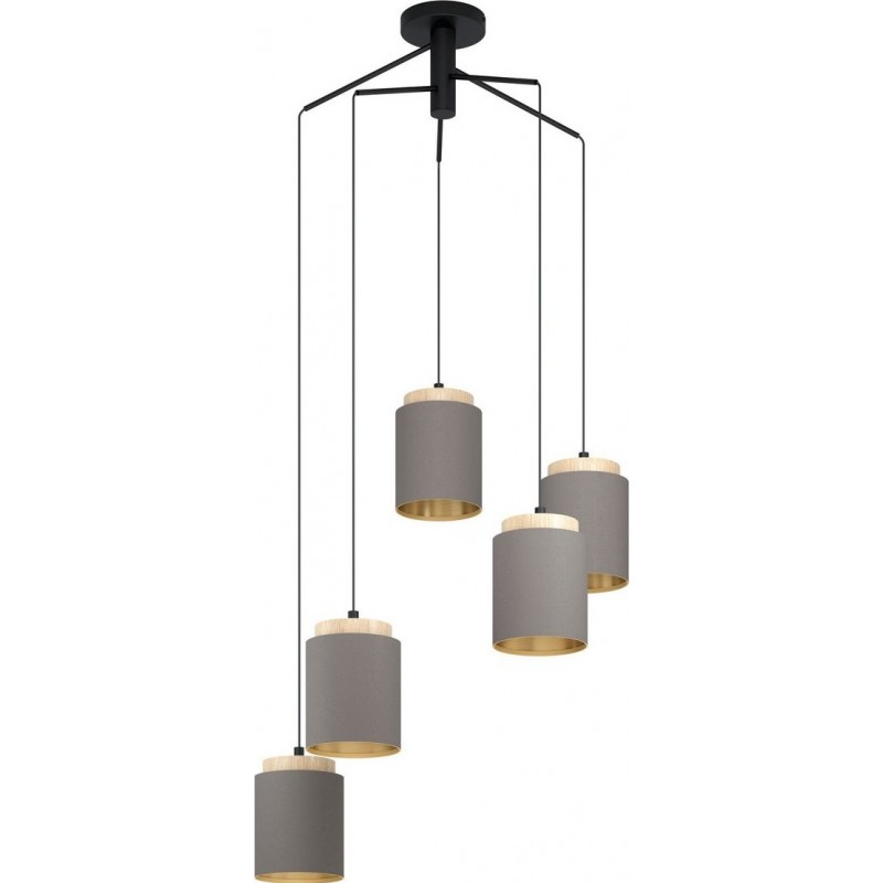 237,95 € Free Shipping | Chandelier Eglo Albariza Cylindrical Shape Ø 70 cm. Living room and dining room. Modern and design Style. Steel, Wood and Textile. Brown, black and light brown Color