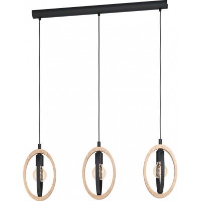 154,95 € Free Shipping | Hanging lamp Eglo Basildon 110×78 cm. Steel and Wood. Brown and black Color