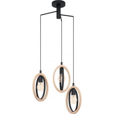 164,95 € Free Shipping | Hanging lamp Eglo Basildon Spherical Shape Ø 61 cm. Living room, dining room and bedroom. Retro and vintage Style. Steel and Wood. Brown and black Color