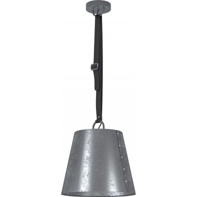 89,95 € Free Shipping | Hanging lamp Eglo Chertsey Conical Shape Ø 33 cm. Living room and dining room. Retro and vintage Style. Steel and leather. Black and zinc Color