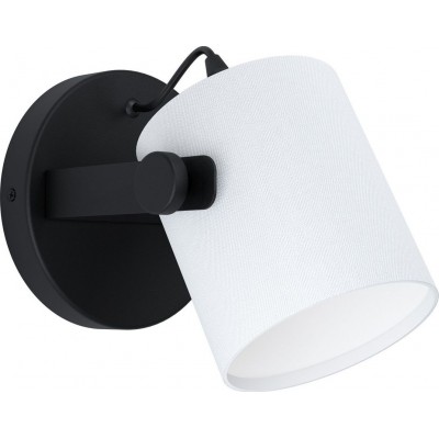 53,95 € Free Shipping | Indoor wall light Eglo Hornwood 1 Cylindrical Shape 20 cm. Bedroom, lobby and office. Modern Style. Steel, wood and textile. White and black Color