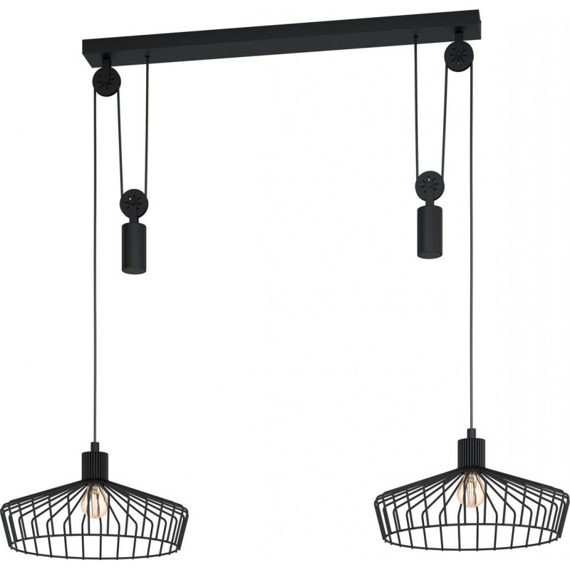 199,95 € Free Shipping | Hanging lamp Eglo Winkworth Extended Shape 117×110 cm. Living room, kitchen and dining room. Retro and vintage Style. Steel. Black Color