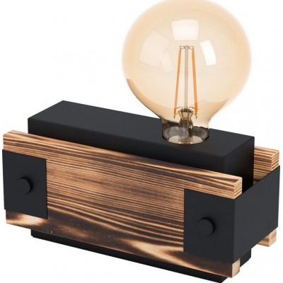 Tischlampe Eglo Layham 20×10 cm. Schlafzimmer. Design Stil. Stahl und Holz. Braun und schwarz Farbe