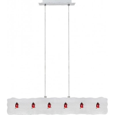 205,95 € Free Shipping | Hanging lamp Eglo Duke Extended Shape 110×75 cm. Living room, dining room and bedroom. Sophisticated and design Style. Steel and crystal. Silver and red Color