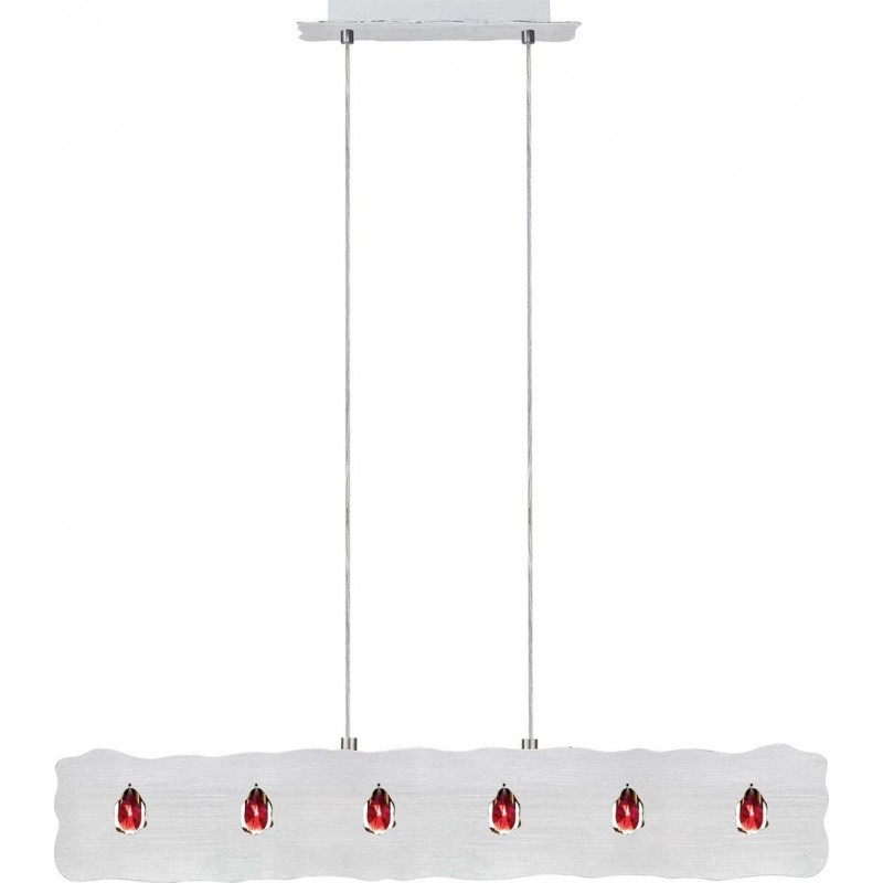 125,95 € Free Shipping | Hanging lamp Eglo Duke Extended Shape 110×75 cm. Living room, dining room and bedroom. Sophisticated and design Style. Steel and Crystal. Silver and red Color