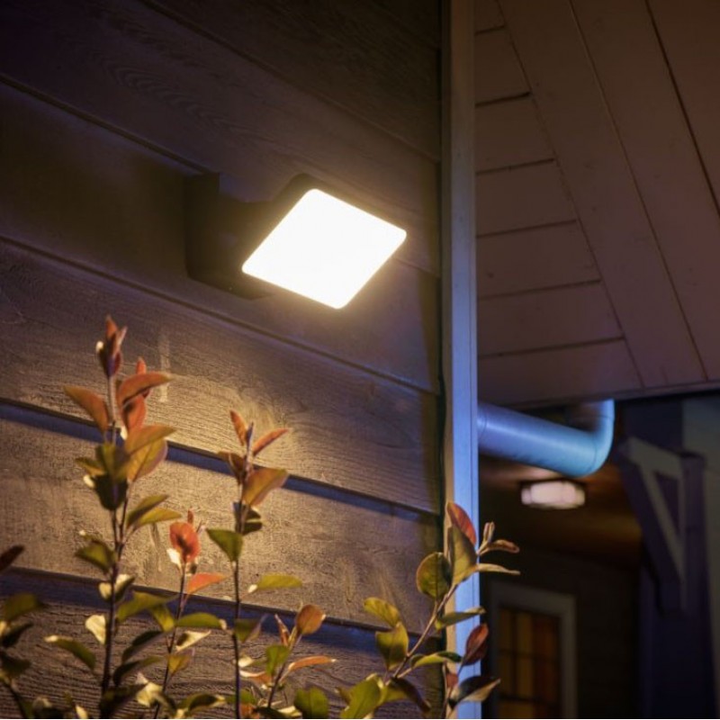 108,95 € Free Shipping | Flood and spotlight Philips Welcome 30W 2700K Very warm light. Rectangular Shape 22×16 cm. Integrated LED. Direct mains power supply. Smart control with Hue Bridge Terrace and garden. Modern Style