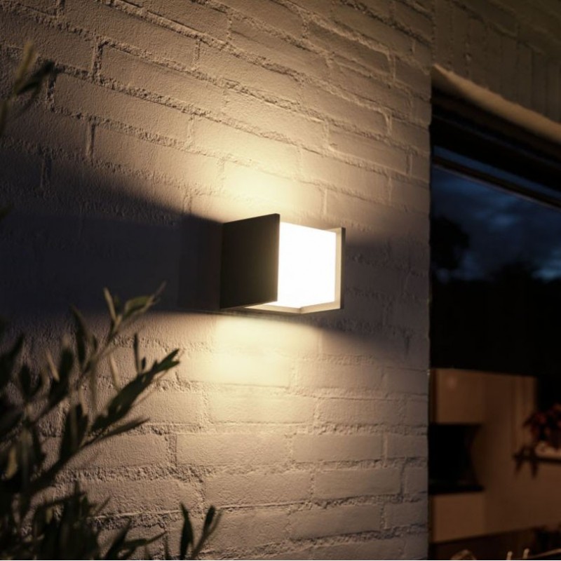 66,95 € Free Shipping | Outdoor wall light Philips Fuzo 15W 2700K Very warm light. Cubic Shape 14×13 cm. Apply mural. Integrated LED. Direct power supply Terrace and garden. Modern Style