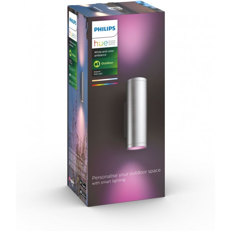 175,95 € Free Shipping | Outdoor wall light Philips Appear 16W Cylindrical Shape 24×12 cm. Apply mural. Integrated White / Multicolor LED. Direct power supply Terrace and garden. Modern Style