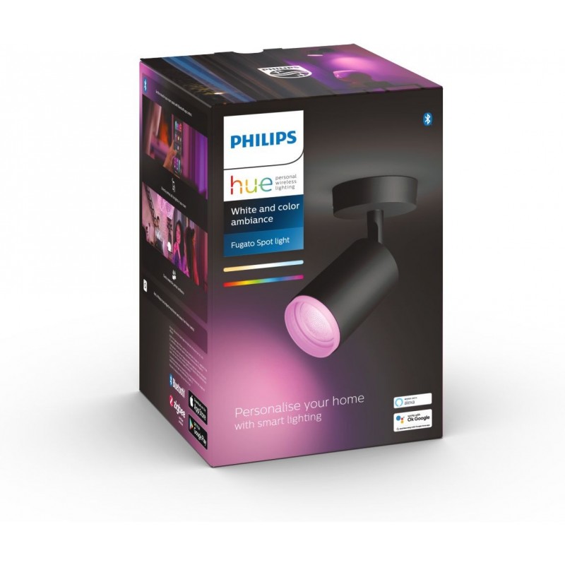 102,95 € Free Shipping | Indoor spotlight Philips Fugato 5.5W Cylindrical Shape 16×8 cm. Individual focus. Includes LED bulb. Bluetooth Control with Smartphone App or Voice Living room, bedroom and lobby. Sophisticated Style