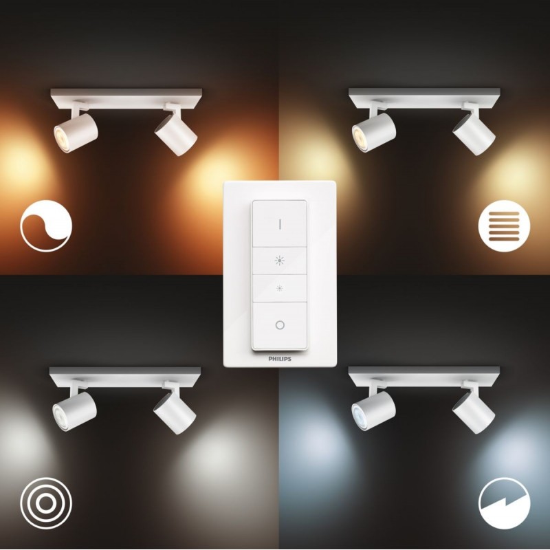 117,95 € Free Shipping | Indoor spotlight Philips Runner 10W Extended Shape 31×11 cm. Two-bulb ceiling lamp. Integrated LED. Bluetooth Control with App. Includes wireless switch Living room, bedroom and lobby. Modern Style
