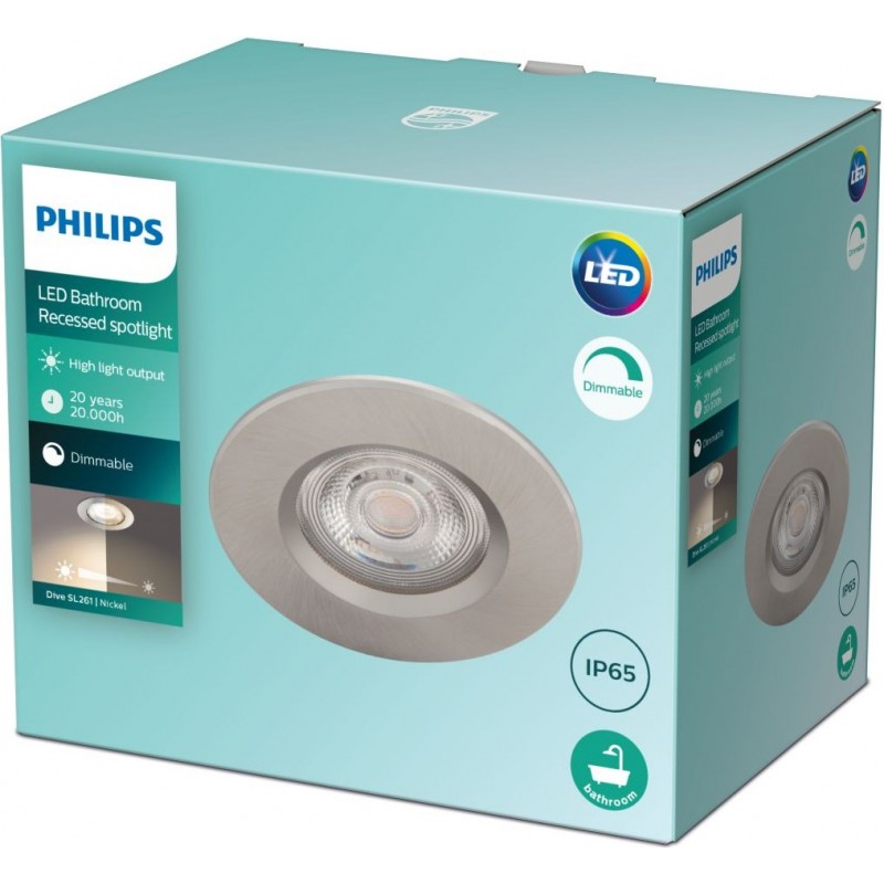 16,95 € Free Shipping | Recessed lighting Philips Dive 5W Round Shape Ø 8 cm. Dimmable Dining room, bedroom and lobby. Modern Style. Nickel Color