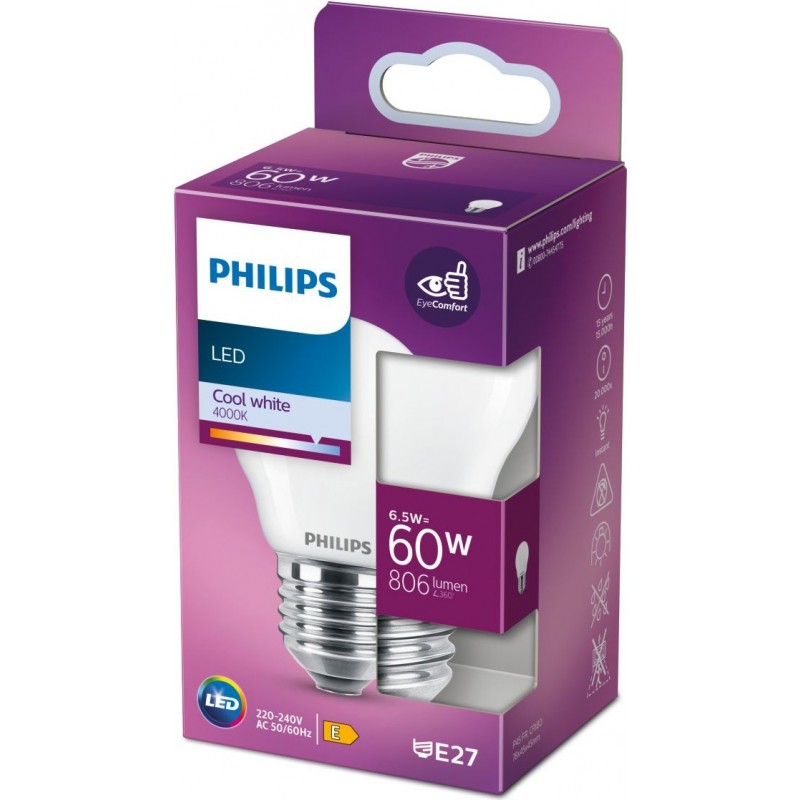 5,95 € Free Shipping | LED light bulb Philips LED Classic 6.5W E27 LED 4000K Neutral light. 8×5 cm. LED Candle Light