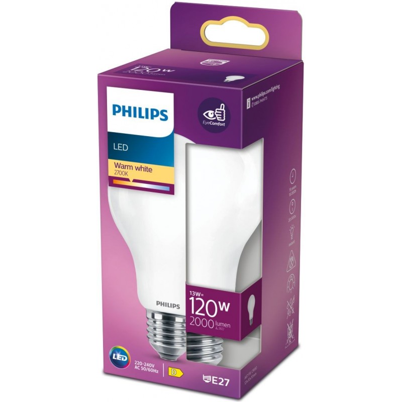 10,95 € Free Shipping | LED light bulb Philips LED Classic 13W E27 LED 2700K Very warm light. 12×8 cm