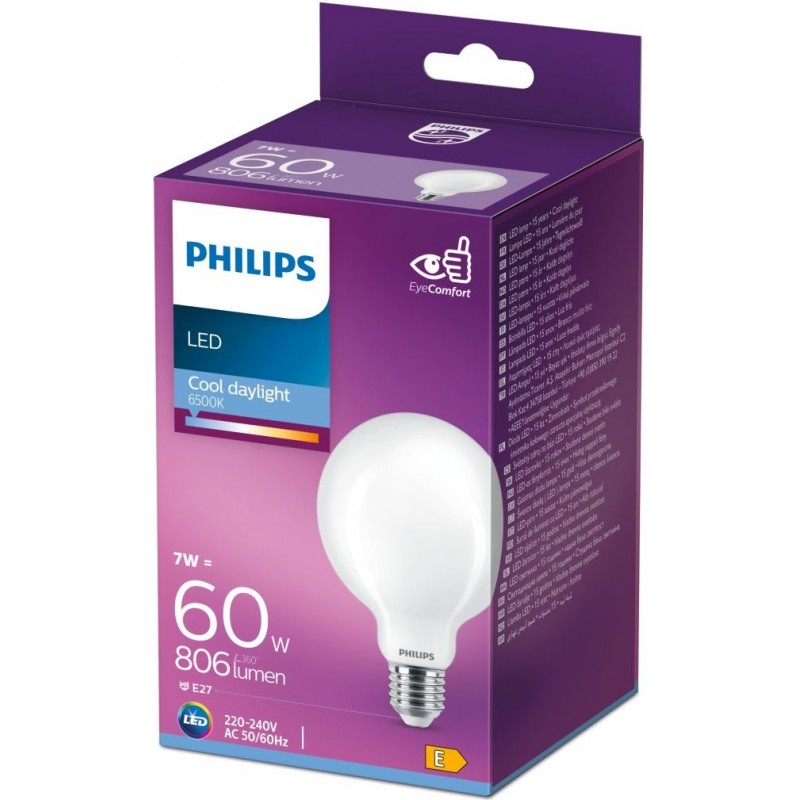 9,95 € Free Shipping | LED light bulb Philips LED Classic 7W E27 LED 6500K Cold light. 14×10 cm