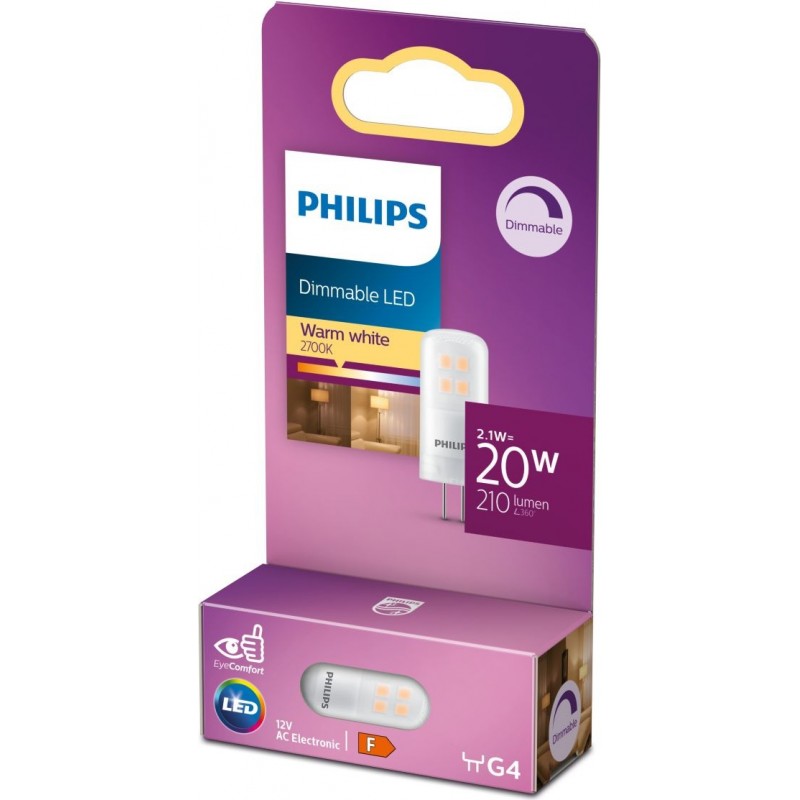 7,95 € Free Shipping | LED light bulb Philips Cápsula 2W G4 LED 2700K Very warm light. 4×3 cm. Dimmable