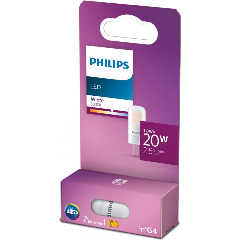 6,95 € Free Shipping | LED light bulb Philips Cápsula 1.8W G4 LED 3000K Warm light. 4×3 cm. White Color