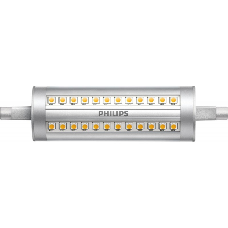 21,95 € 免费送货 | LED灯泡 Philips R7s 14W LED 3000K 暖光. 12×3 cm. 可调光 白色的 颜色