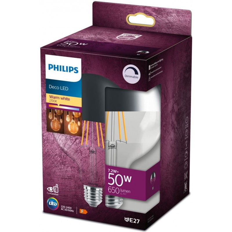 12,95 € Free Shipping | LED light bulb Philips LED Classic 7W E27 LED 2700K Very warm light. 18×13 cm. Dimmable