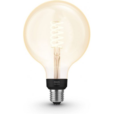 Fernbedienung LED-Lampe Philips Filamento Hue White 7W E27 LED G125 2100K Sehr warmes Licht. Ø 12 cm. Ballon-Filament. Bluetooth-Steuerung mit Smartphone-App oder Stimme