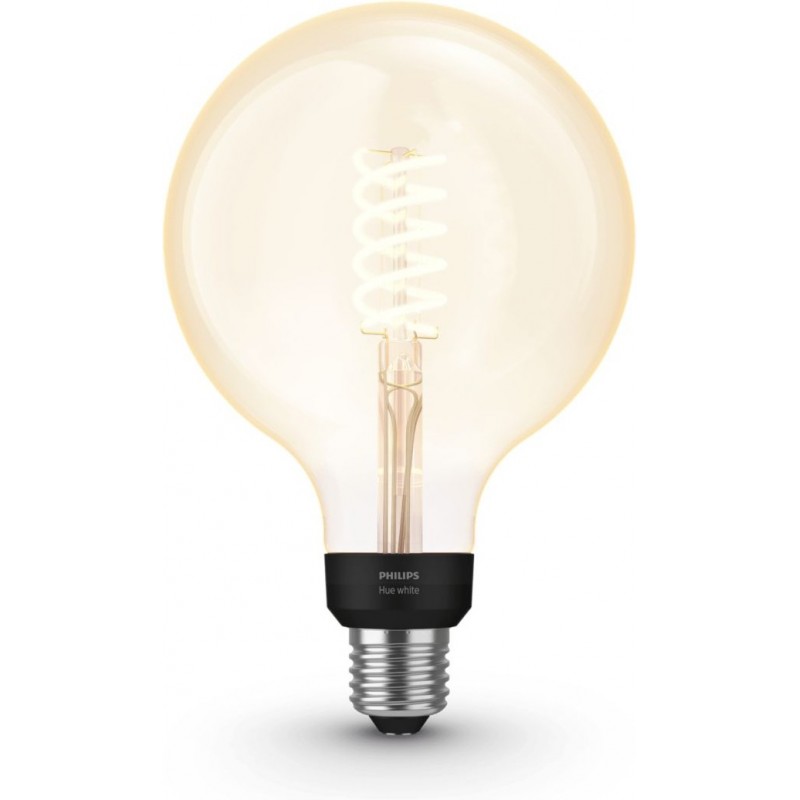 44,95 € Free Shipping | Remote control LED bulb Philips Filamento Hue White 7W E27 LED G125 2100K Very warm light. Ø 12 cm. Balloon filament. Bluetooth Control with Smartphone App or Voice