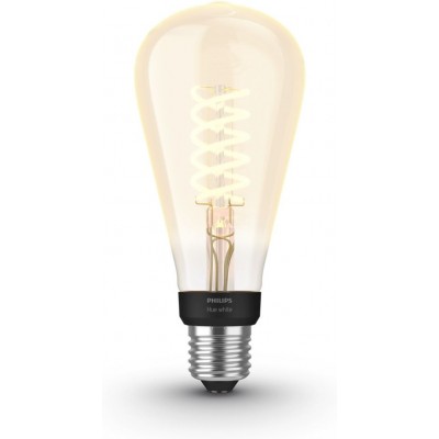 Светодиодная лампа дистанционного управления Philips Filamento Hue White 7W E27 LED 2100K Очень теплый свет. Ø 7 cm. Нить Эдисона. Управление по Bluetooth с помощью приложения для смартфона или голоса