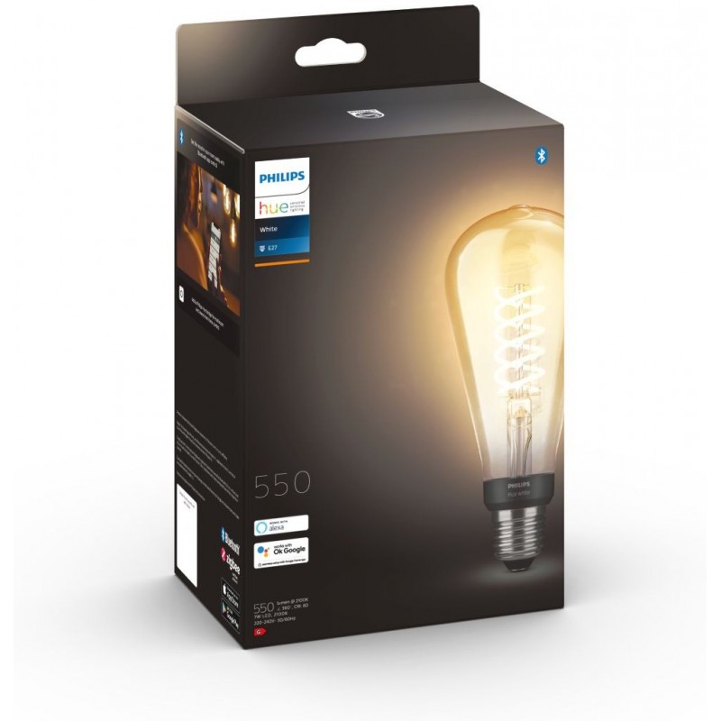 43,95 € Free Shipping | Remote control LED bulb Philips Filamento Hue White 7W E27 LED 2100K Very warm light. Ø 7 cm. Edison filament. Bluetooth Control with Smartphone App or Voice