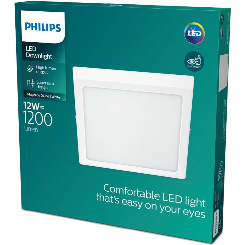 21,95 € Free Shipping | Recessed lighting Philips Magneos 12W Square Shape 21×21 cm. Downlight. Surface mount Bathroom and hall. Classic Style. White Color