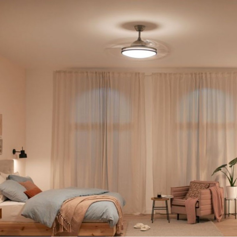 165,95 € Free Shipping | Ceiling fan with light Philips Atlas 80W Round Shape Ø 48 cm. Living room, dining room and office. Design Style. Nickel Color