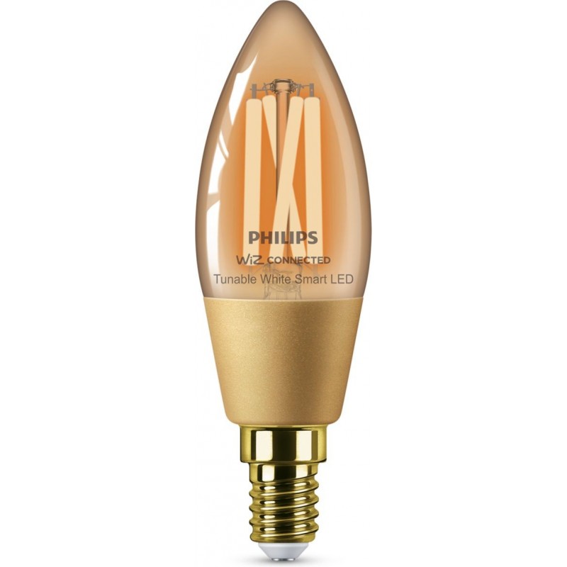 16,95 € Free Shipping | LED light bulb Philips Smart LED Wi-Fi 4.8W 11×7 cm. Amber filament. Wi-Fi + Bluetooth. Control with WiZ or Voice app Vintage Style. Crystal