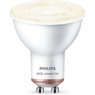 Bombilla LED Philips Smart LED Wi-Fi 4.8W 2700K Luz muy cálida. 7×6 cm. Spot PAR16. Regulable. Wi-Fi + Bluetooth. Control con aplicación WiZ o Voz PMMA y Policarbonato