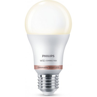 11,95 € Envío gratis | Bombilla LED Philips Smart LED Wi-Fi 8W 2700K Luz muy cálida. 12×7 cm. Regulable. Wi-Fi + Bluetooth. Control con aplicación WiZ o Voz PMMA y Policarbonato