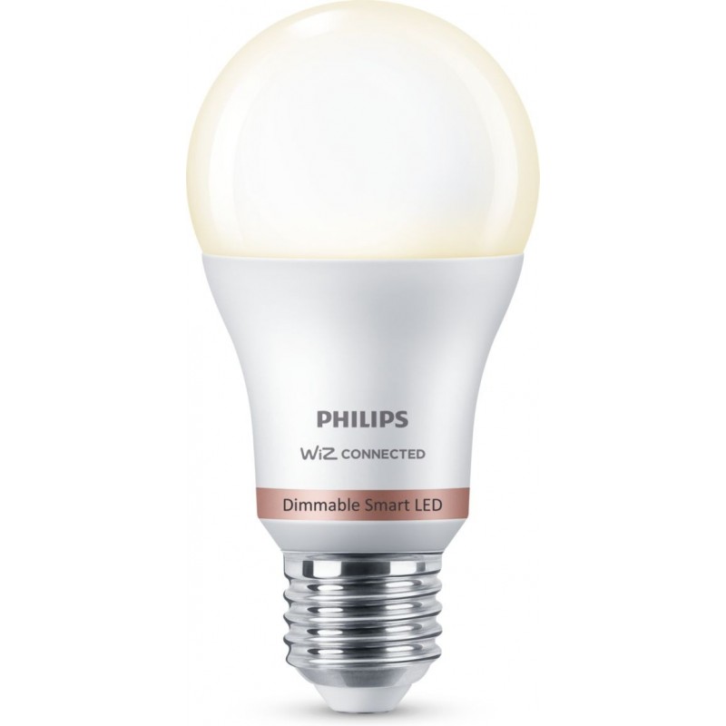 9,95 € Free Shipping | LED light bulb Philips Smart LED Wi-Fi 8W 2700K Very warm light. 12×7 cm. Adjustable Wi-Fi + Bluetooth. Control with WiZ or Voice app Pmma and polycarbonate