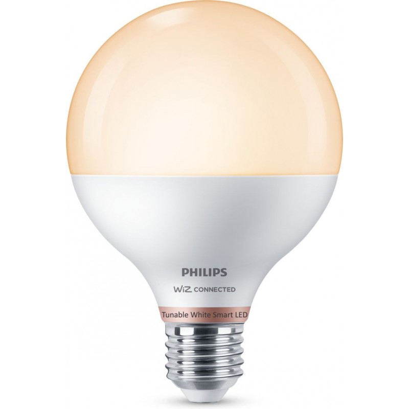 17,95 € Envío gratis | Bombilla LED Philips Smart LED Wi-Fi 11W 14×11 cm. Globo. Wi-Fi + Bluetooth. Control con aplicación WiZ o Voz PMMA y Policarbonato