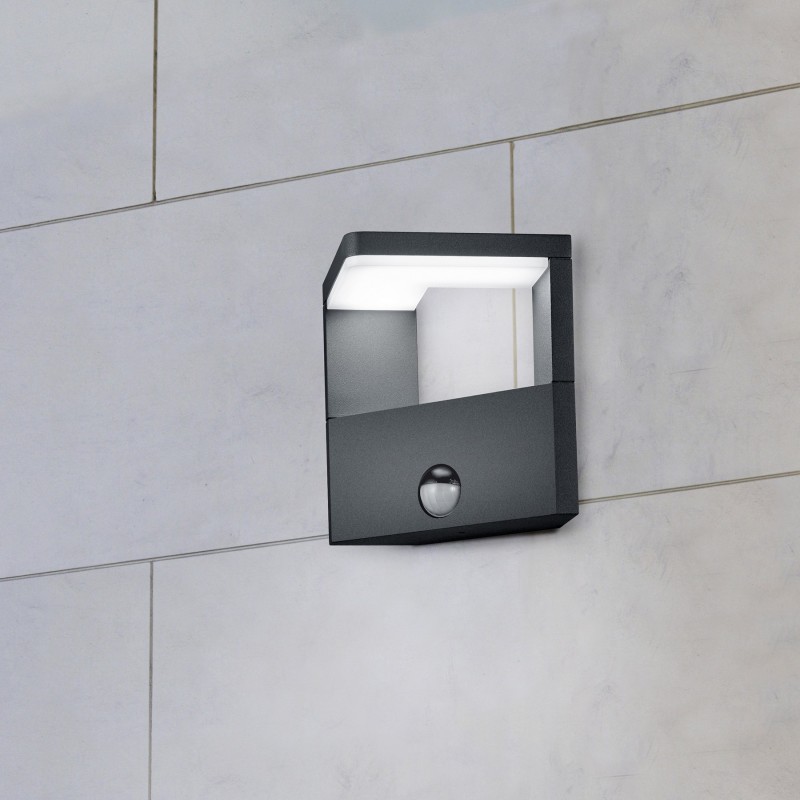 129,95 € Free Shipping | Outdoor wall light Trio Ganges 9W 3000K Warm light. 17×15 cm. Integrated LED. Motion sensor Terrace and garden. Modern Style. Cast aluminum. Anthracite Color