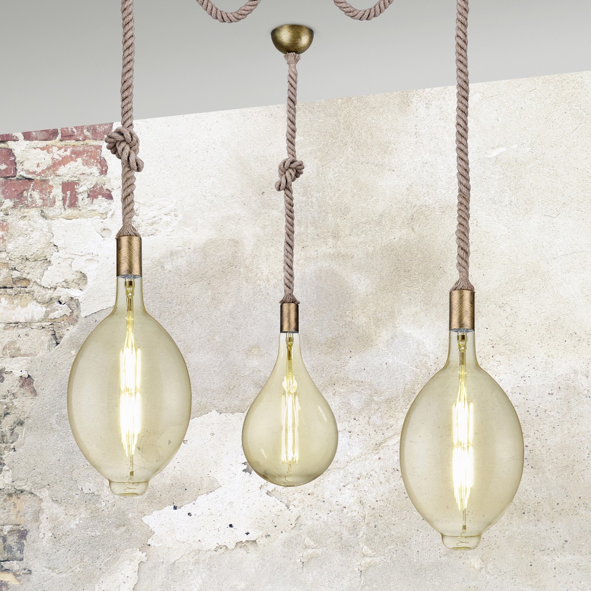 29,95 € Free Shipping | Hanging lamp Trio Rope Ø 12 cm. Metal casting. Old copper Color